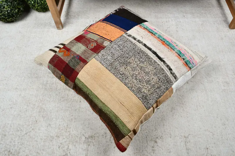 Home Decor Pillow, Cushion Cover, Ethnical Kilim Rug Pillow, Kilim Pillow Cover, 28x28 White Cushion, Bolster Throw Cushion Case - 8