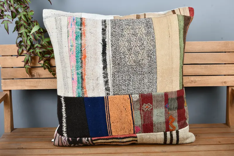 Home Decor Pillow, Cushion Cover, Ethnical Kilim Rug Pillow, Kilim Pillow Cover, 28x28 White Cushion, Bolster Throw Cushion Case - 6