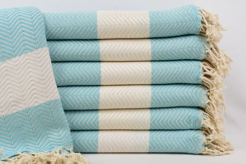 Organic Cotton Beach Towel, Chevron Pattern, Beige, 40x71 Inches