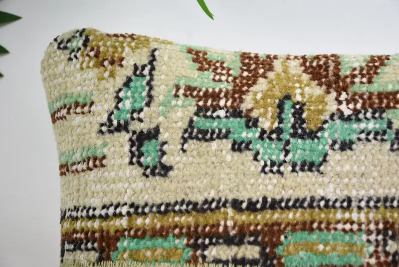 Interior Designer Pillow, Handwoven Cushion Case, 12x12 Beige Pillow Case, Cushion, Antique Pillows, Ethnical Kilim Rug Pillow - 2