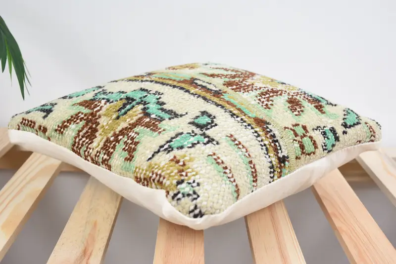 Interior Designer Pillow, Handwoven Cushion Case, 12x12 Beige Pillow Case, Cushion, Antique Pillows, Ethnical Kilim Rug Pillow - 6