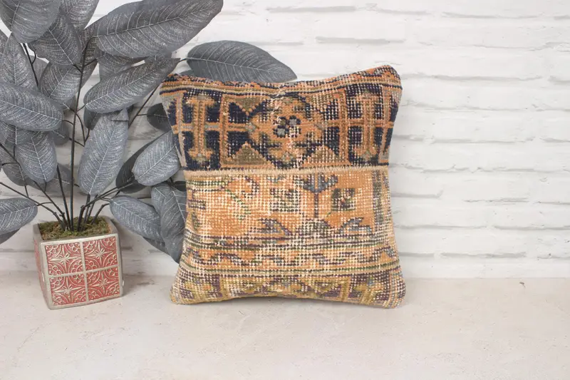 14x14 Orange Pillow Sham, Turkish Pillow, Vintage Kilim Pillow, Pillow, Pillow for Couch, Hippie Throw Pillow Case, Lounge Throw Cushion Case - 1
