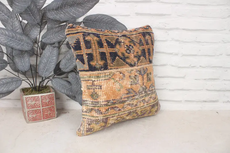 14x14 Orange Pillow Sham, Turkish Pillow, Vintage Kilim Pillow, Pillow, Pillow for Couch, Hippie Throw Pillow Case, Lounge Throw Cushion Case - 3