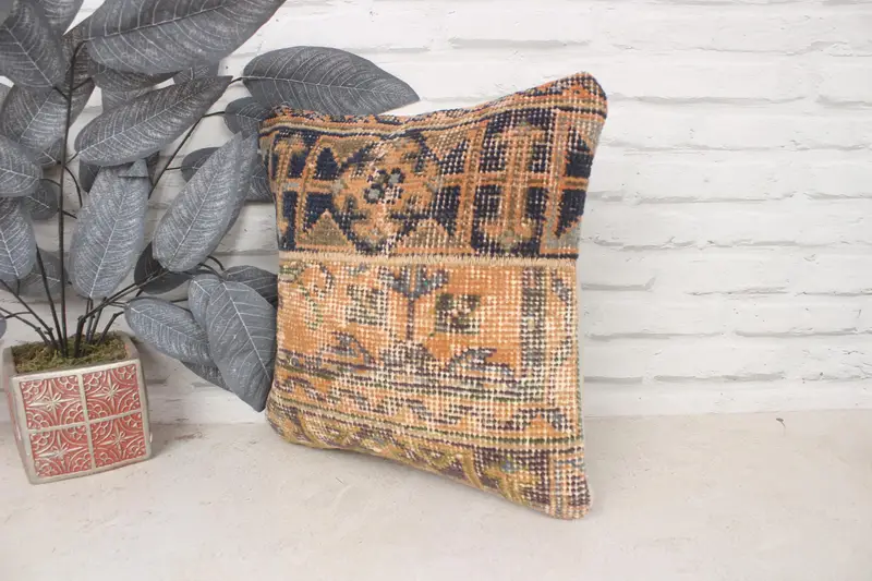 14x14 Orange Pillow Sham, Turkish Pillow, Vintage Kilim Pillow, Pillow, Pillow for Couch, Hippie Throw Pillow Case, Lounge Throw Cushion Case - 4