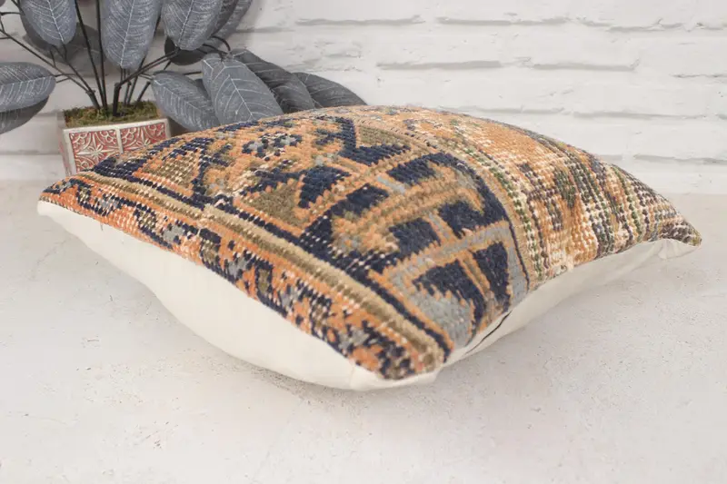 14x14 Orange Pillow Sham, Turkish Pillow, Vintage Kilim Pillow, Pillow, Pillow for Couch, Hippie Throw Pillow Case, Lounge Throw Cushion Case - 6