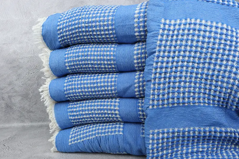 84x80 Cotton Waffle Towel, Bridesmaid Gifts, Monogram Blanket, Woven Blanket, Turkish Bedcover, Baby Boy Gift, Turkish Towel Beach Blanket - 1