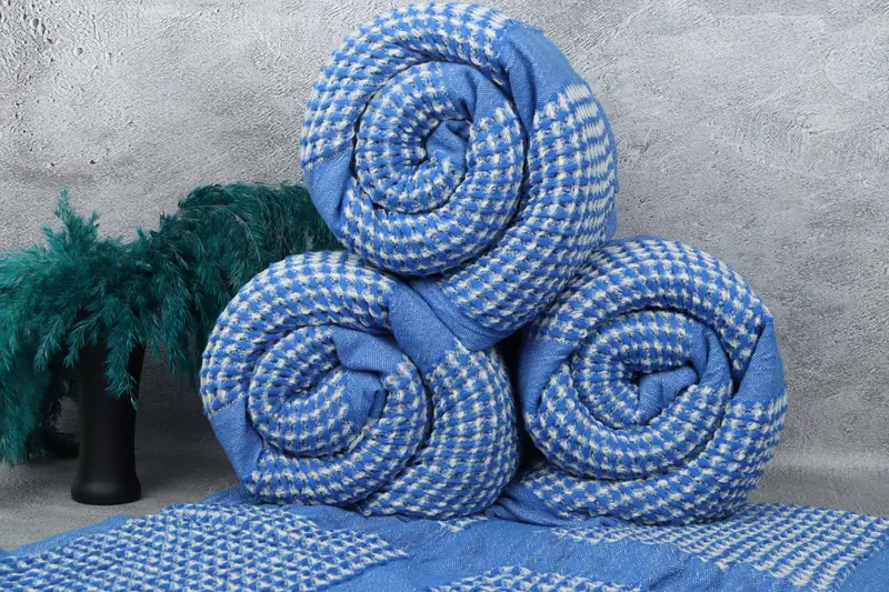 84x80 Cotton Waffle Towel, Bridesmaid Gifts, Monogram Blanket, Woven Blanket, Turkish Bedcover, Baby Boy Gift, Turkish Towel Beach Blanket - 7
