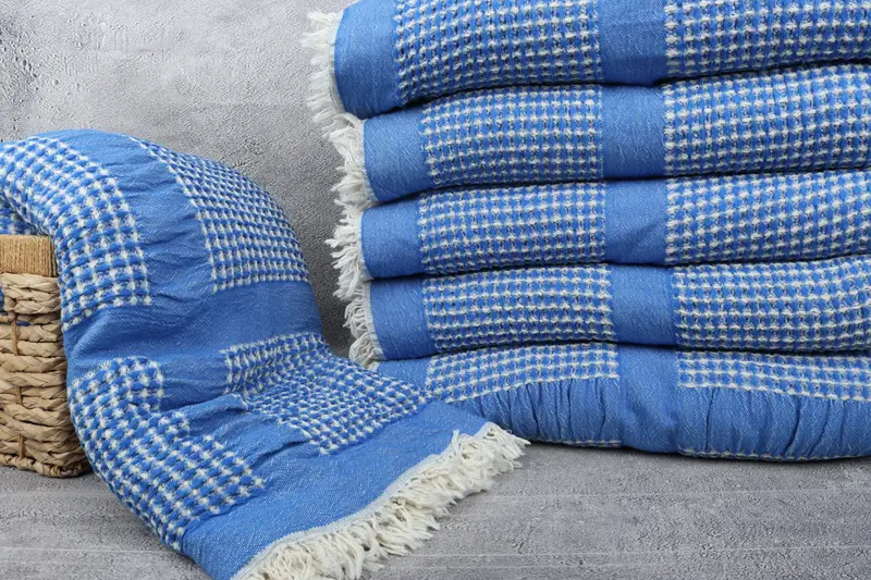 84x80 Cotton Waffle Towel, Bridesmaid Gifts, Monogram Blanket, Woven Blanket, Turkish Bedcover, Baby Boy Gift, Turkish Towel Beach Blanket - 3