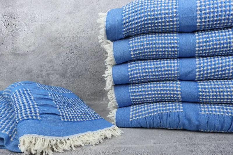 84x80 Cotton Waffle Towel, Bridesmaid Gifts, Monogram Blanket, Woven Blanket, Turkish Bedcover, Baby Boy Gift, Turkish Towel Beach Blanket - 2