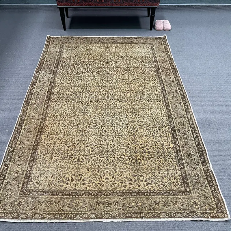 Turkish Vintage Rug 4.9x7.2 ft (149x219 cm), Oushak Brown Solid Rug - 1
