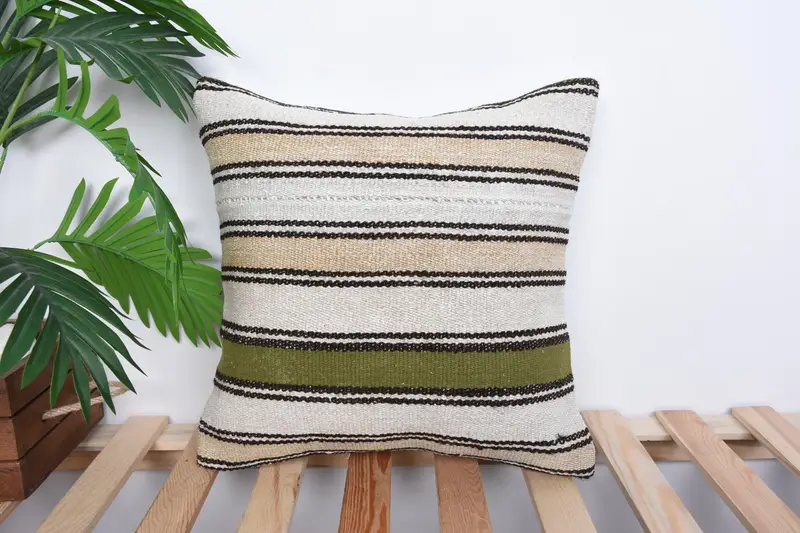 Accent Throw Pillow Sham, Boho Pillow Sham Cover, 16x16 White Cushion Case, Pillow Sham, Vintage Kilim Pillow, Custom Pillow Sham, Vintage Pillow - 1