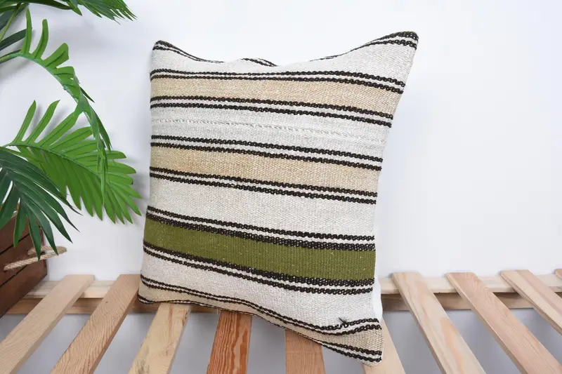 Accent Throw Pillow Sham, Boho Pillow Sham Cover, 16x16 White Cushion Case, Pillow Sham, Vintage Kilim Pillow, Custom Pillow Sham, Vintage Pillow - 5
