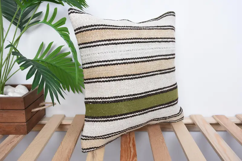 Accent Throw Pillow Sham, Boho Pillow Sham Cover, 16x16 White Cushion Case, Pillow Sham, Vintage Kilim Pillow, Custom Pillow Sham, Vintage Pillow - 4