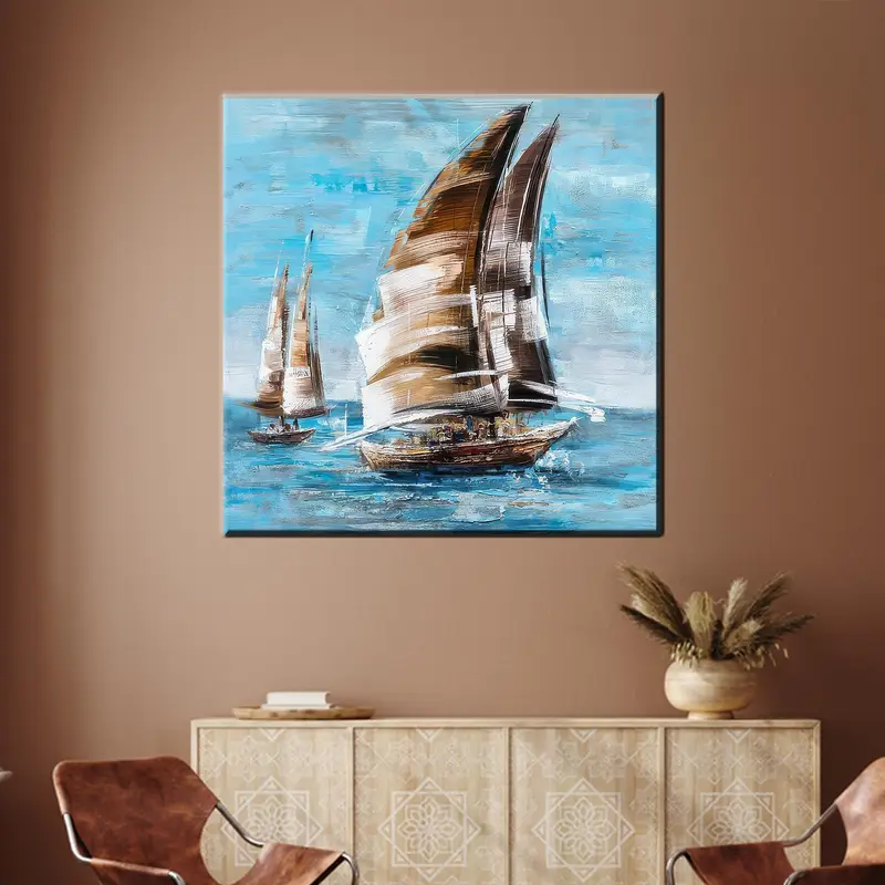 Boat Canvas Decor, Sea Landscape Art, Blue Wall Decor, Modern Canvas , Office Art Decor, Coastal Artwork, Sailboat Canvas Art, Wall Decor - 1