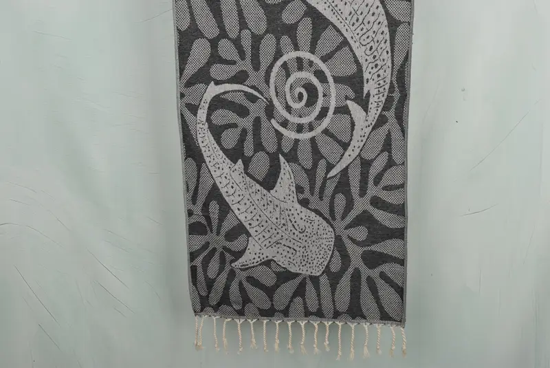 Whale Design Hand Towel Navy Cotton, 18x40 Inches