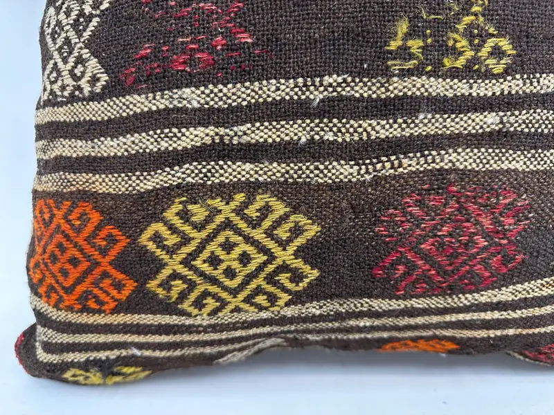 Brown & Orange Embroidered Southwestern Pillow, 20x20 Inches - 2