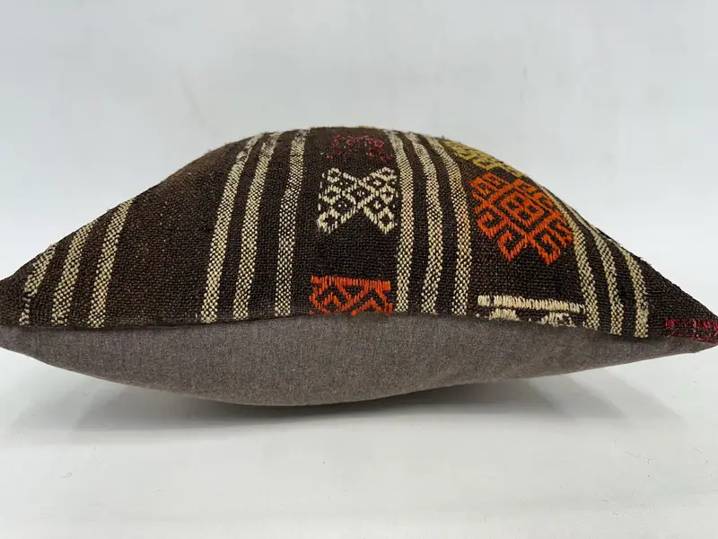Brown & Orange Embroidered Southwestern Pillow, 20x20 Inches - 5