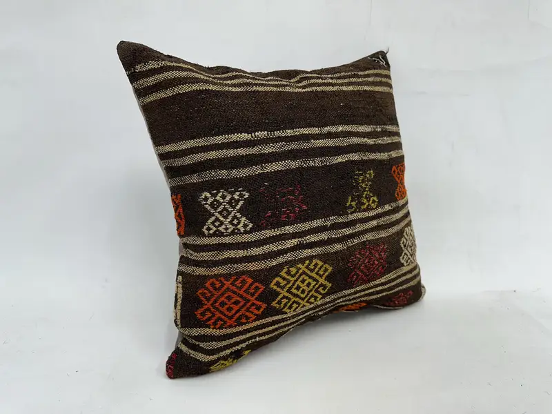 Brown & Orange Embroidered Southwestern Pillow, 20x20 Inches - 3
