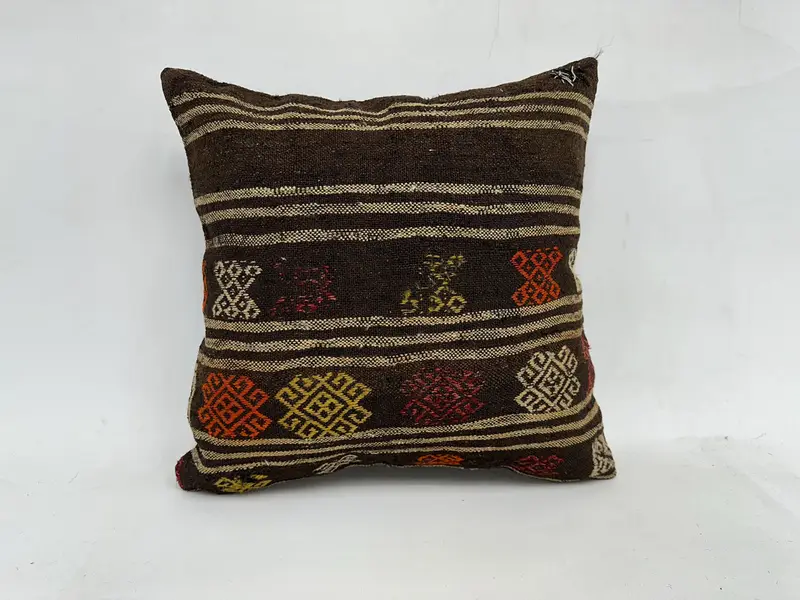 Brown & Orange Embroidered Southwestern Pillow, 20x20 Inches - 1