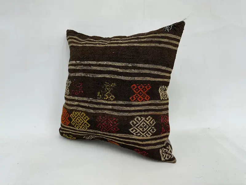 Brown & Orange Embroidered Southwestern Pillow, 20x20 Inches - 4