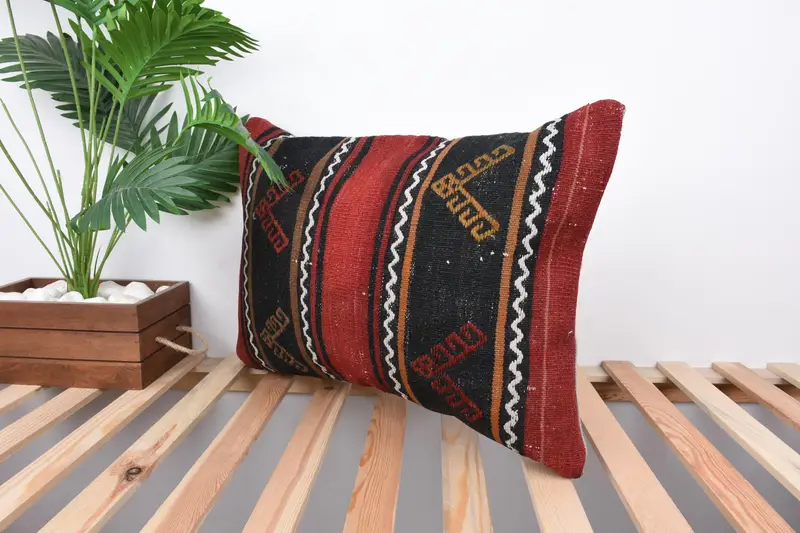 Kilim Pillow, 16x24 Red Cushion Cover, Christmas Pillow Sham, Home Decor Pillow, Ethnic Throw Pillow Cover, Boho Pillow, Pillow - 5