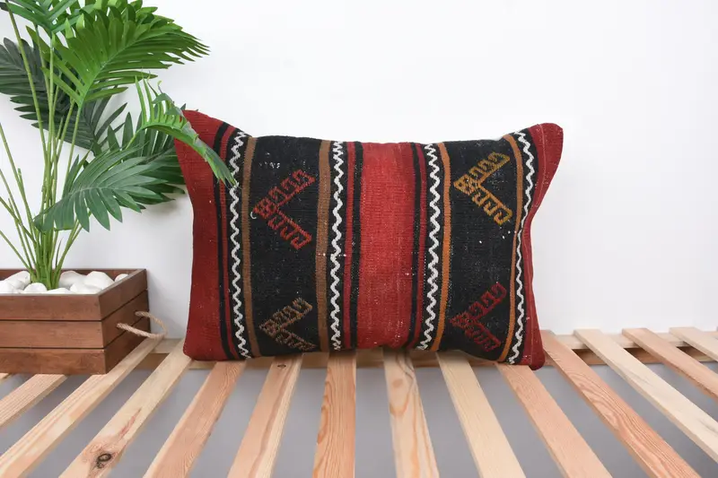 Kilim Pillow, 16x24 Red Cushion Cover, Christmas Pillow Sham, Home Decor Pillow, Ethnic Throw Pillow Cover, Boho Pillow, Pillow - 1