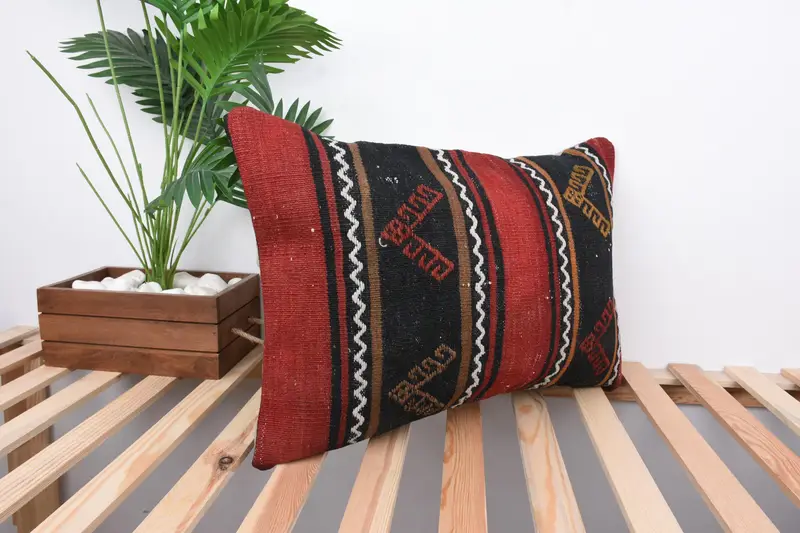 Kilim Pillow, 16x24 Red Cushion Cover, Christmas Pillow Sham, Home Decor Pillow, Ethnic Throw Pillow Cover, Boho Pillow, Pillow - 4