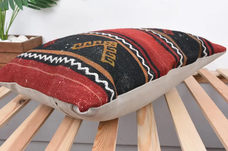 Kilim Pillow, 16x24 Red Cushion Cover, Christmas Pillow Sham, Home Decor Pillow, Ethnic Throw Pillow Cover, Boho Pillow, Pillow - 6