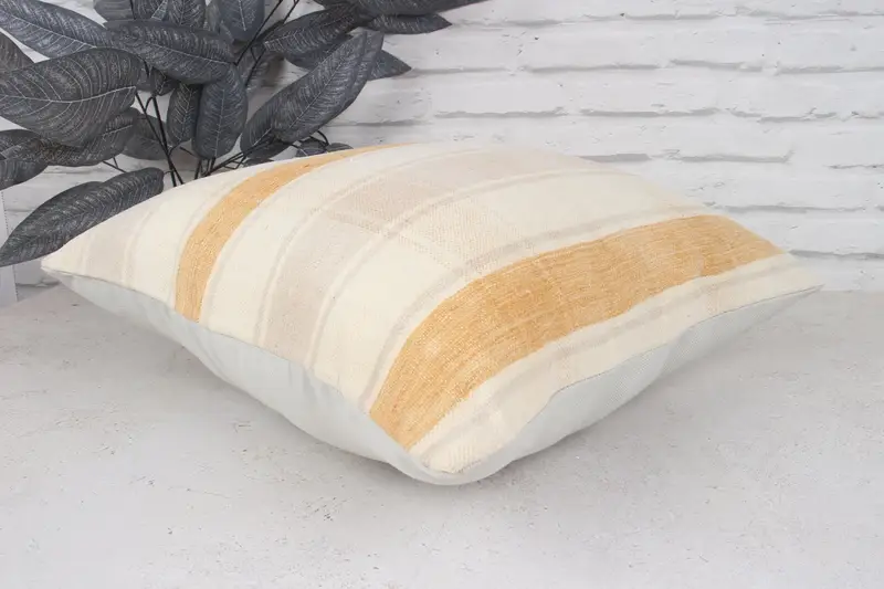 Boho Pillow Sham Cover, Neutral Throw Pillow Case, Vintage Kilim Pillow, 18x18 White Pillow, Interior Designer Pillow, Cushion Case - 6