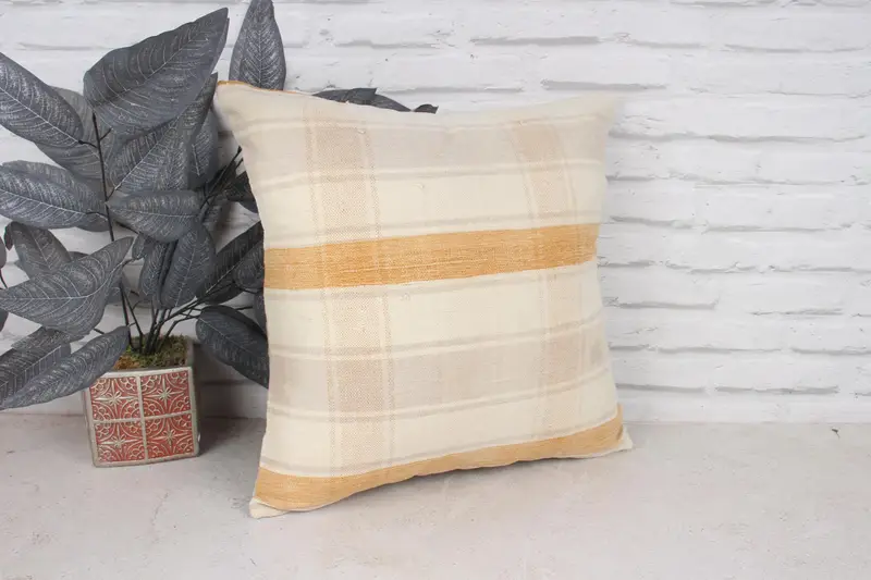 Boho Pillow Sham Cover, Neutral Throw Pillow Case, Vintage Kilim Pillow, 18x18 White Pillow, Interior Designer Pillow, Cushion Case - 3