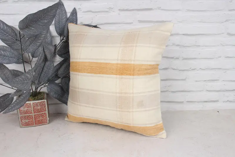 Boho Pillow Sham Cover, Neutral Throw Pillow Case, Vintage Kilim Pillow, 18x18 White Pillow, Interior Designer Pillow, Cushion Case - 4