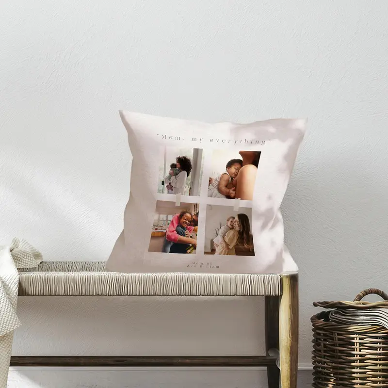 Modern Printed Pillow Cover with Custom Photo, Personalized Cushion for Mom - 1