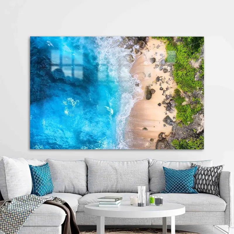 エレガントなプリントガラス: 海の波と海景のデザイン