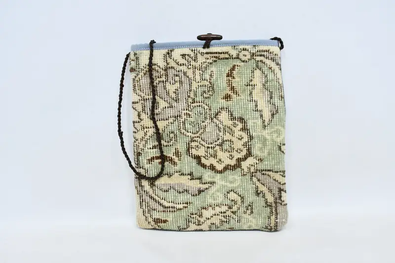 ヴィンテージモチーフのスチームパンクキリムバッグ、調節可能なウールストラップ付きキリムバッグ