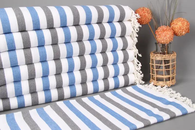 Personalized Gift Box Towel, Embroidered Beach Towel, Sax Blue-Gray, Striped, 36x63 Inches