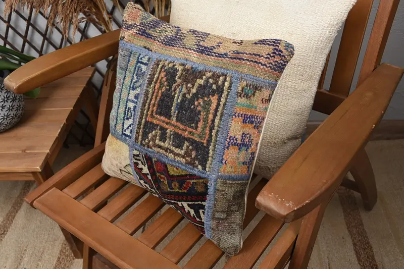 Boho Pillow Sham Cover, Turkish Kilim Pillow, Wool Kilim Pillow Cushion Cover, Cushion Cover, Gift Pillow, 14x14 Brown Pillow, Floor Pillow Cover - 5