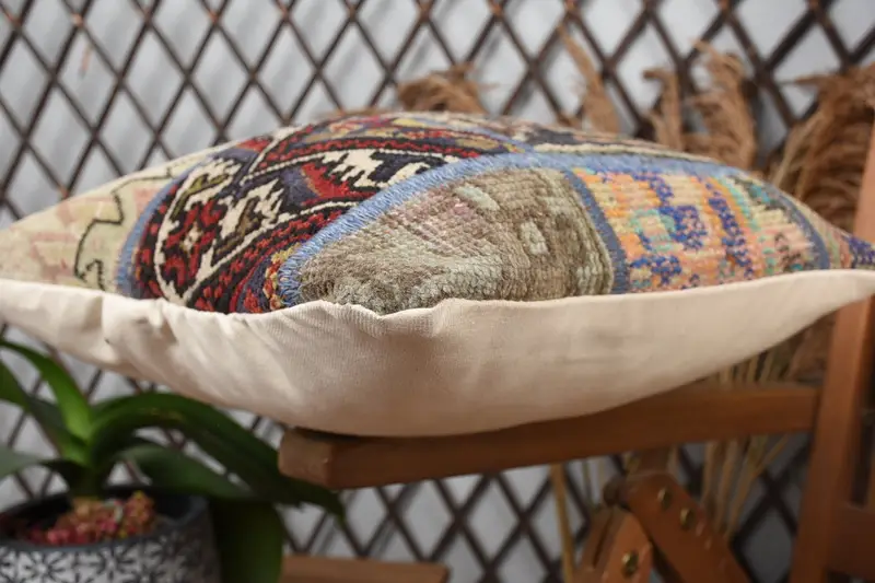 Boho Pillow Sham Cover, Turkish Kilim Pillow, Wool Kilim Pillow Cushion Cover, Cushion Cover, Gift Pillow, 14x14 Brown Pillow, Floor Pillow Cover - 6