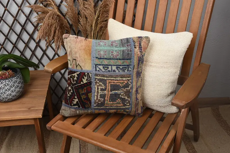 Boho Pillow Sham Cover, Turkish Kilim Pillow, Wool Kilim Pillow Cushion Cover, Cushion Cover, Gift Pillow, 14x14 Brown Pillow, Floor Pillow Cover - 1