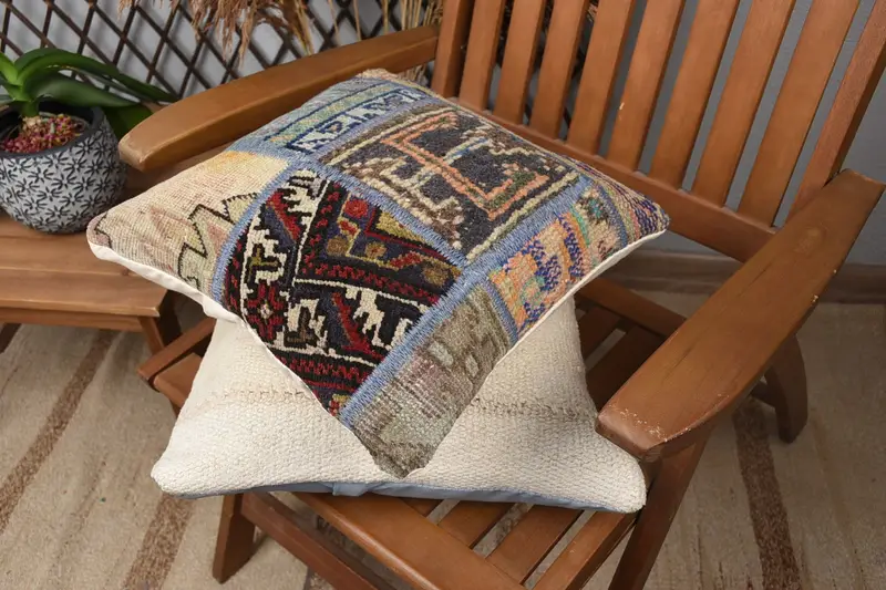 Boho Pillow Sham Cover, Turkish Kilim Pillow, Wool Kilim Pillow Cushion Cover, Cushion Cover, Gift Pillow, 14x14 Brown Pillow, Floor Pillow Cover - 2