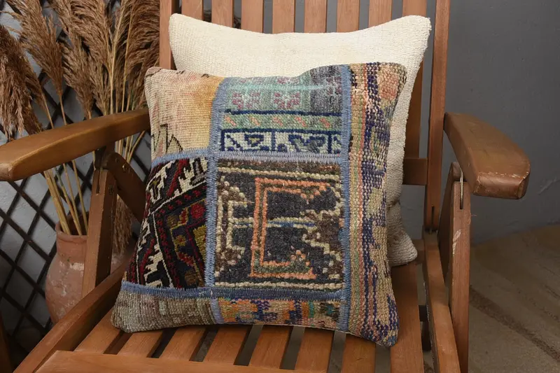 Boho Pillow Sham Cover, Turkish Kilim Pillow, Wool Kilim Pillow Cushion Cover, Cushion Cover, Gift Pillow, 14x14 Brown Pillow, Floor Pillow Cover - 4