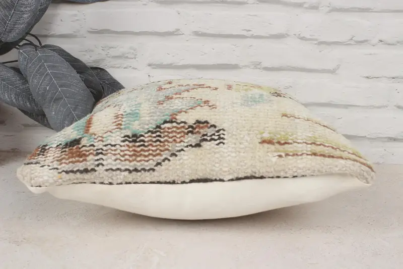 Pillow Cover, Vintage Pillow, Southwestern Pillow Case, Vintage Kilim Throw Pillow, 14x14 Beige Pillow, Ethnical Kilim Rug Pillow - 5