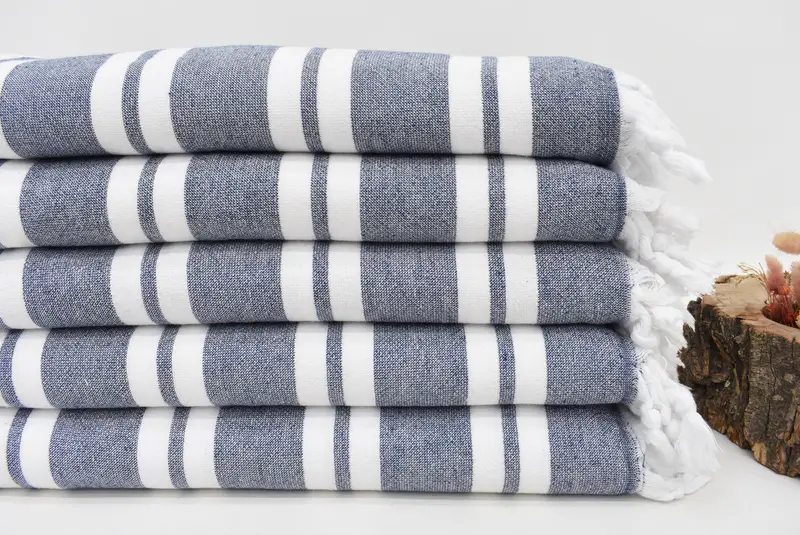 Bridal Shower Favors Turkish Cotton Beach Towel Navy Stripes, 67x36 Inches