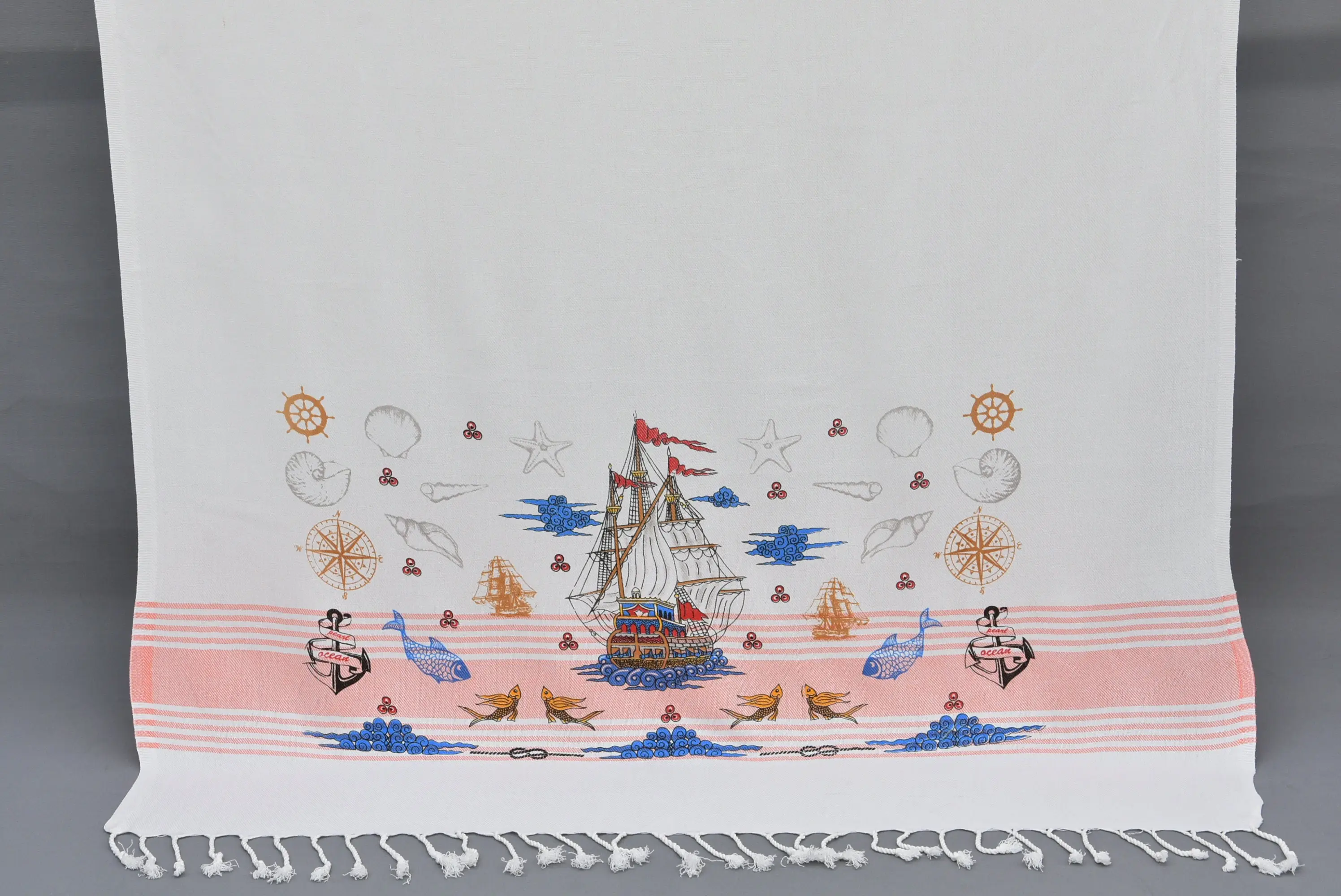 Beach Towel Turkish Cotton White Pink, Housewarming, 40x70 inches - 1