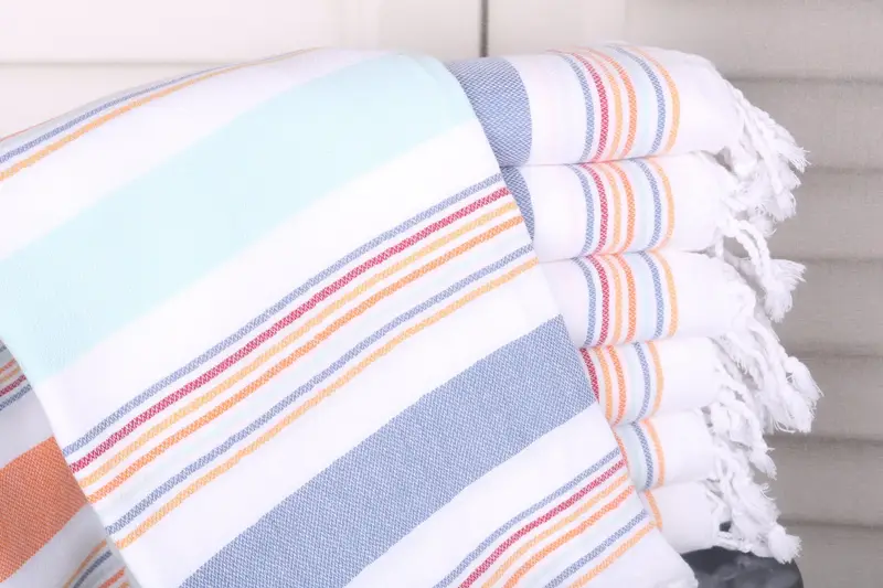 Gift For Her Red-Mint Striped Cotton Towel, 38x75 Inches