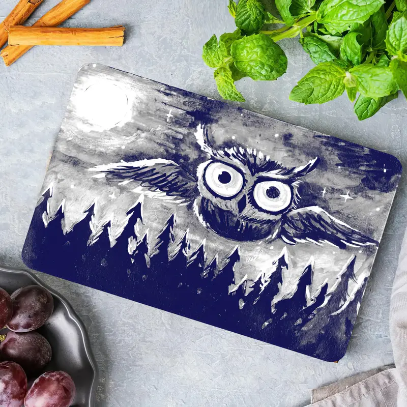 Mehtaplı Baykuş Cam Kesme Tahtası: Modern, Güvenli, Zarif Mutfağın Temeli