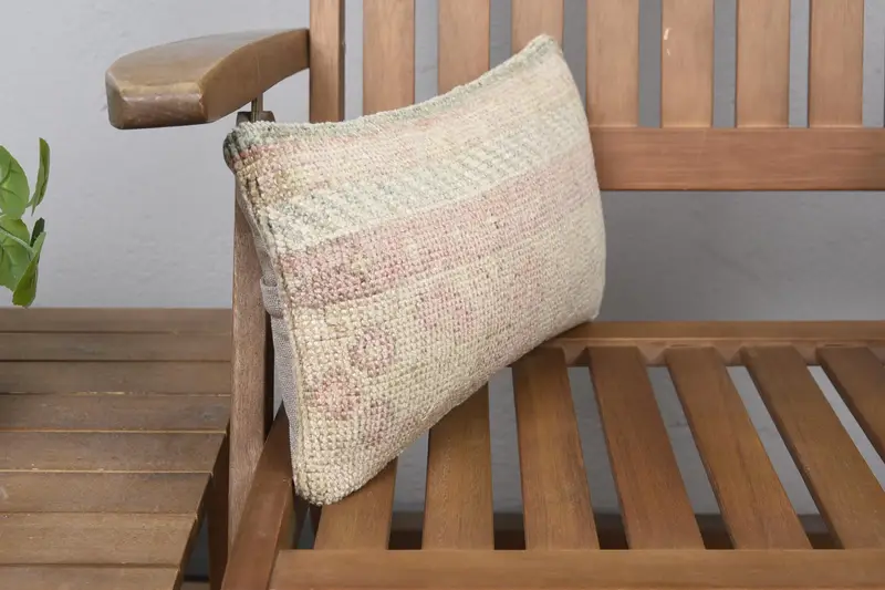 Handmade Kilim Cushion, Authentic Pillow Cover, 8x16 Beige Pillow, Pillow, Boho Pillow, Vintage Kilim Pillow, Boho Chic Pillow Case - 2