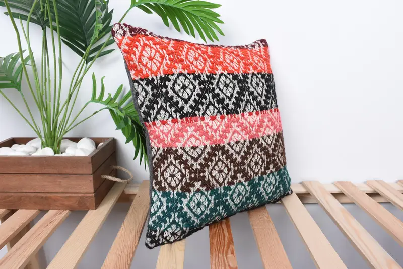 16x16 Pink Pillow Cover, Handmade Kilim Cushion, Turkish Pillow, Cushion Cover, Wool Kilim Pillow Cushion Case, Pillow for Couch - 4