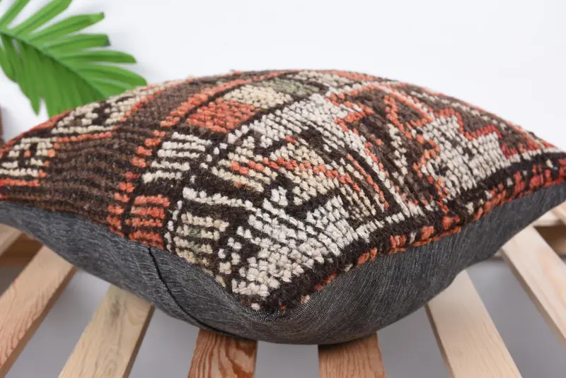 Vintage Pillow, Interior Designer Pillow, Kilim Pillow Cover, 16x16 Brown Pillow, Floor Cushion Cover, Pillow Cover, Armchair Cushion - 6