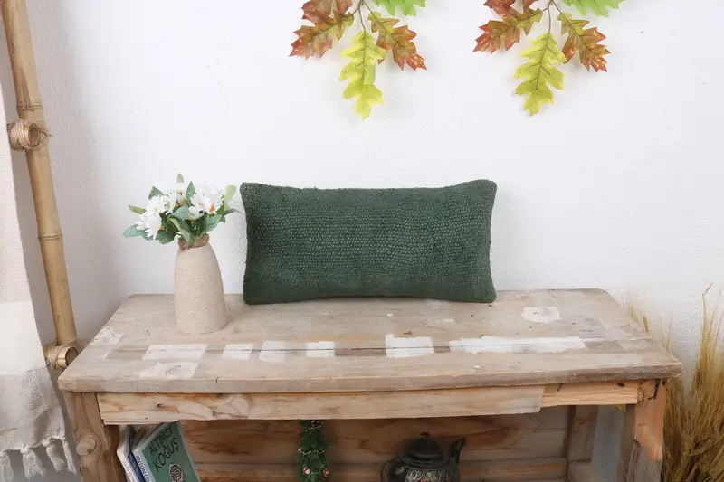 Pillow for Couch, Outdoor Pillow Case, Pillow Cover, Custom Cushion, Kilim Cushion Sham, 8x16 Green Cushion Cover, Pillow for Sofa - 1