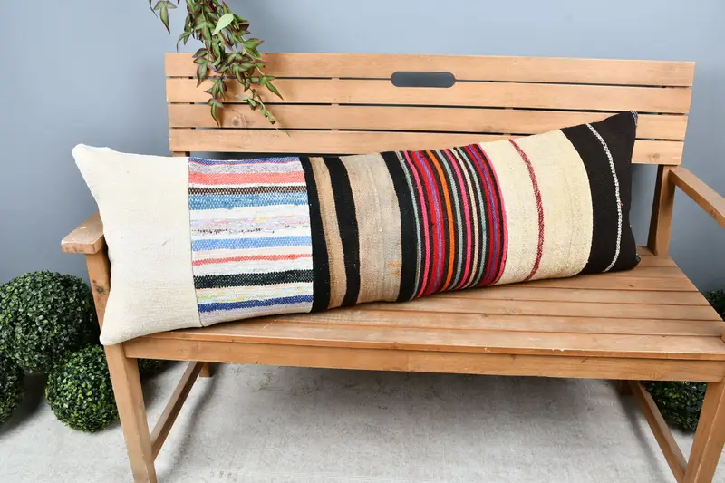 Pillow Sham, Throw Kilim Pillow, 16x48 Beige Pillow Case, Ethnical Kilim Rug Pillow, Handmade Kilim Cushion, Cozy Throw Pillow Cover - 1